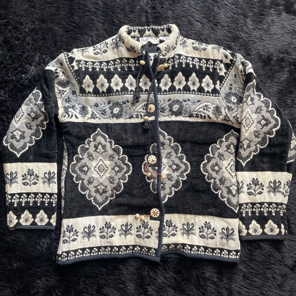 Flashback Black and Cream  Cardigan boho aztec double weave vintage jacket